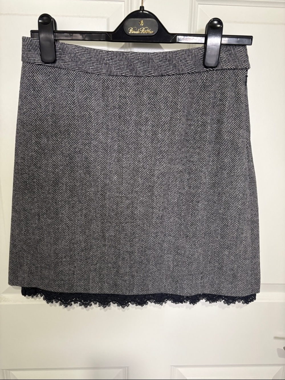 Brooks Brothers Navy Herringbone Mini Skirt with Navy Lace Hem